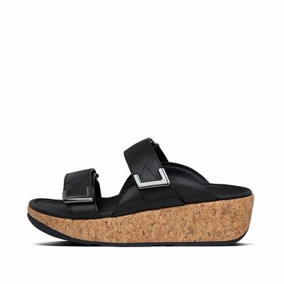 Fitflop Women's REMI Adjustable Leather Slides Sandals - Black, BS0537621